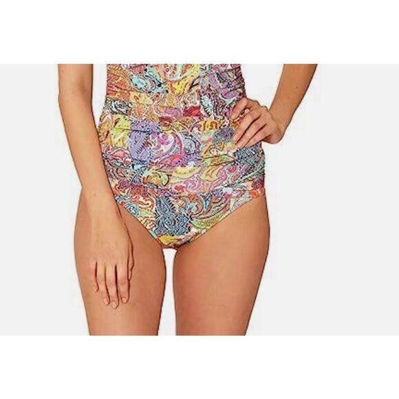 Bleu Rod Beattie Paisley Boho Rainbow Swim Bikini Bottoms Ruched Twist 12 NWT - Picture 2 of 3